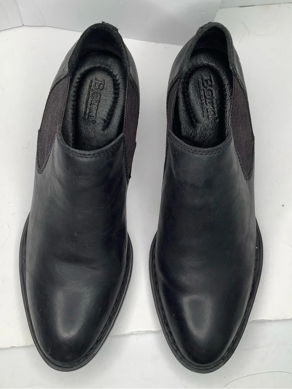 Born Black Leather Chelsea Block Heel Women’s Ankle Bootie Sz 8M  Equestrian